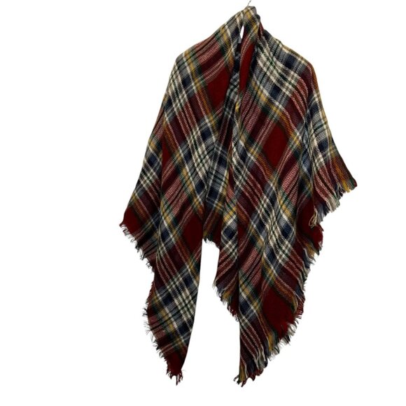 Sylvia Alexander red blue classic fuzzy Fall Plaid Blanket scarf shawl w… - Picture 2 of 8